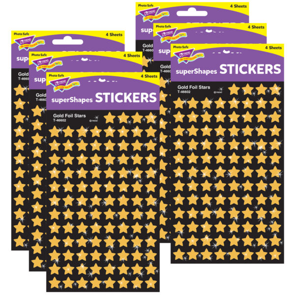 Gold Foil Stars superShapes Stickers, 400 Per Pack, 6 Packs