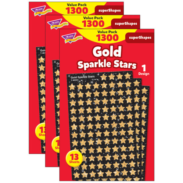 Gold Sparkle Stars superShapes Value Pack, 1300 Per Pack, 3 Packs