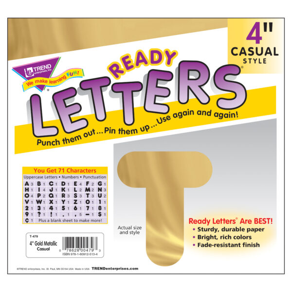 Gold Metallic 4" Casual Uppercase Ready Letters, 71 Per Pack, 3 Packs