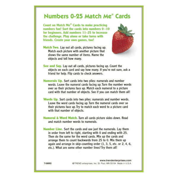 Numbers 0-25 Match Me Cards, 6 Sets