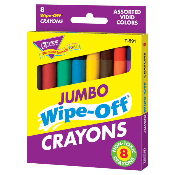 Jumbo Wipe-Off Crayons, Assorted, 8 per pack, 6 packs