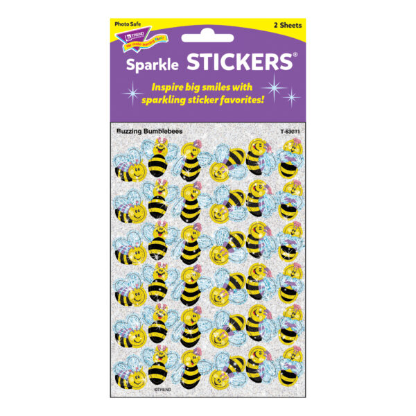 Buzzing Bumblebees Sparkle Stickers, 72 Per Pack, 12 Packs