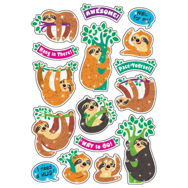 Thoughtful Sloths Sparkle Stickers, 32 Per Pack, 6 Packs