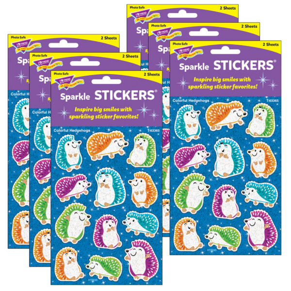 Colorful Hedgehogs Sparkle Stickers, 24 Per Pack, 6 Packs