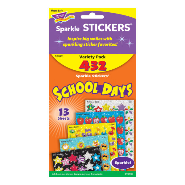 School Days Sparkle Stickers Variety Pack, 432 Per Pack, 3 Packs