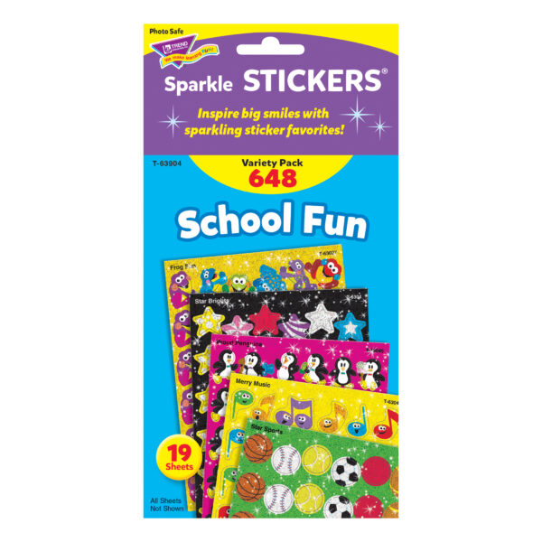 School Fun Sparkle Stickers Variety Pack, 648 Per Pack, 2 Packs