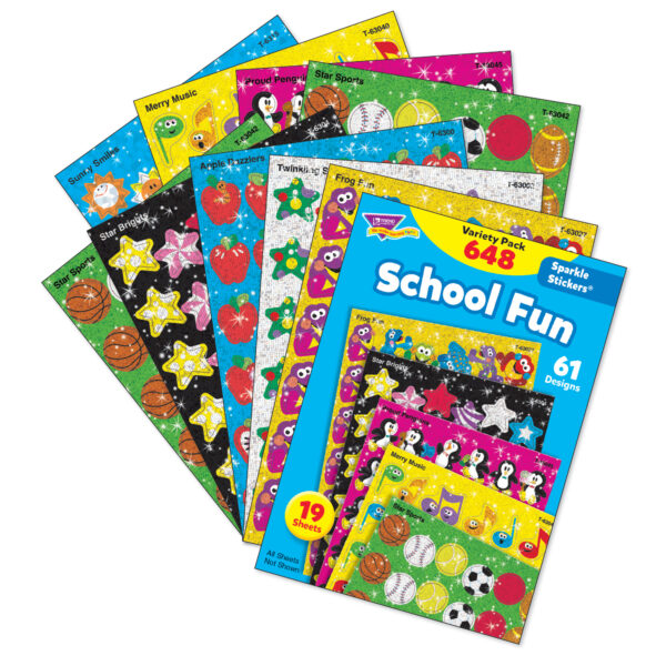 School Fun Sparkle Stickers Variety Pack, 648 Per Pack, 2 Packs