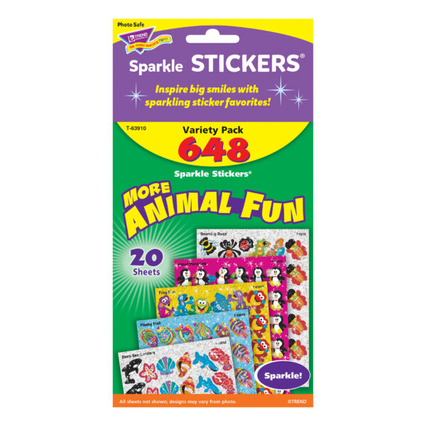 Animal Fun Sparkle Stickers Variety Pack, 648 Per Pack, 2 Packs