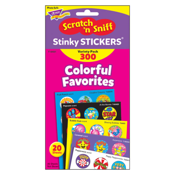 Colorful Favorites Stinky Stickers Variety Pack, 300 Per Pack, 3 Packs