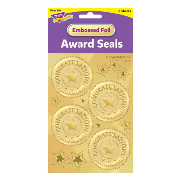 Congratulations (Gold) Award Seals Stickers, 32 Per Pack, 6 Packs