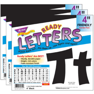 Black 4" Friendly Combo Ready Letters, 3 Packs