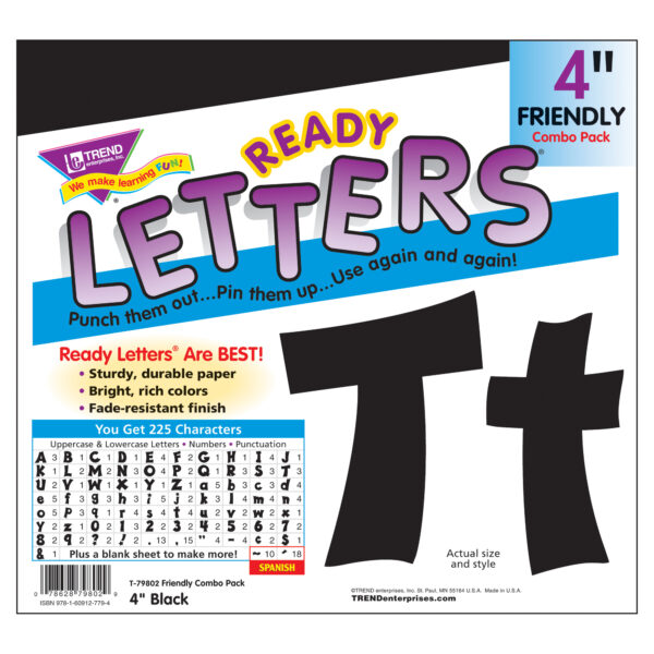 Black 4" Friendly Combo Ready Letters, 3 Packs