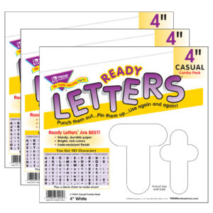 White 4-Inch Casual Uppercase-Lowercase Combo Pack Ready Letters, 182 Per Pack, 3 Packs