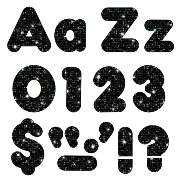 Black Sparkle 4" Casual Combo Ready Letters, 3 Packs