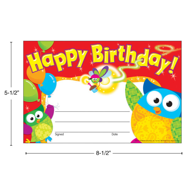 Happy Birthday Owl-Stars! Recognition Awards, 30 Per Pack, 6 Packs