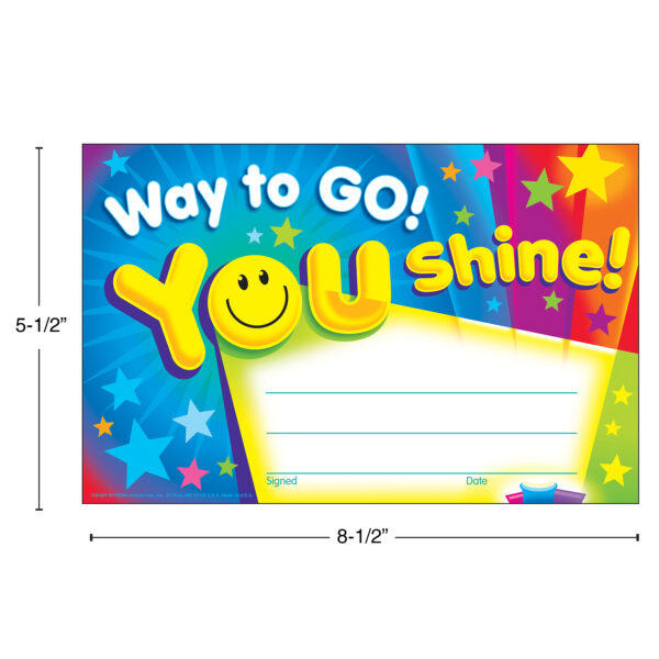 Way to Go! You Shine! Recognition Awards, 30 Per Pack, 6 Packs