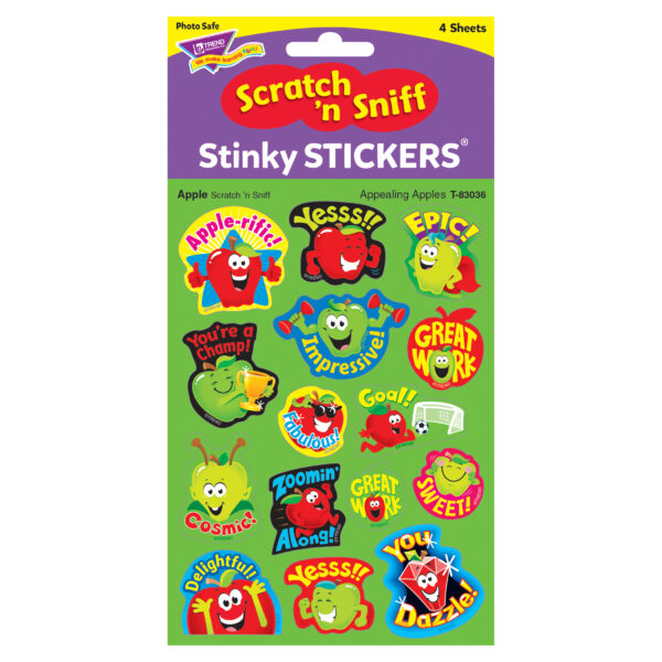 Appealing Apples-Apple Mixed Shapes Stinky Stickers, 60 Per Pack, 6 Packs