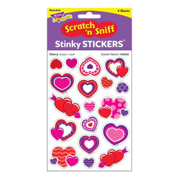 Sweet Hearts-Cherry Mixed Shapes Stinky Stickers, 72 Per Pack, 6 Packs