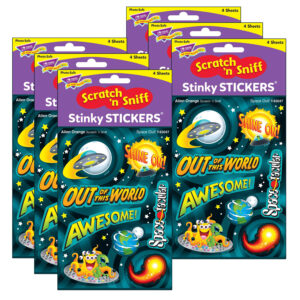 Space Out!-Alien Orange Mixed Shapes Stinky Stickers, 32 Per Pack, 6 Packs