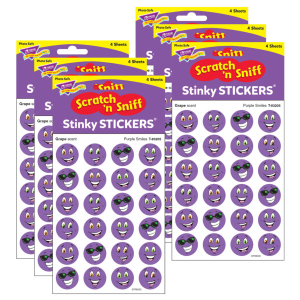 Purple Smiles-Grape Stinky Stickers, 96 Per Pack, 6 Packs