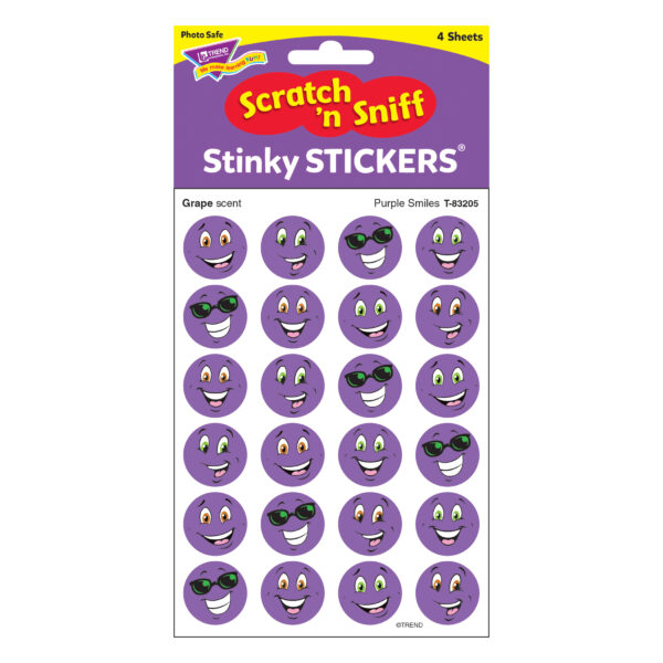 Purple Smiles-Grape Stinky Stickers, 96 Per Pack, 6 Packs