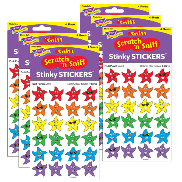 Colorful Star Smiles-Fruit Punch Stinky Stickers, 96 Per Pack, 6 Packs