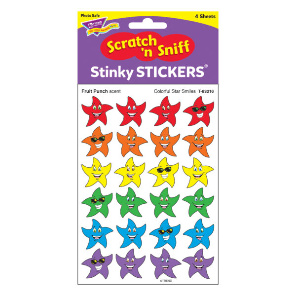 Colorful Star Smiles-Fruit Punch Stinky Stickers, 96 Per Pack, 6 Packs