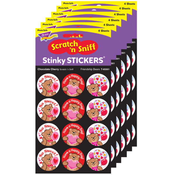 Friendship Bears-Chocolate Cherry Stinky Stickers, 48 Per Pack, 6 Packs