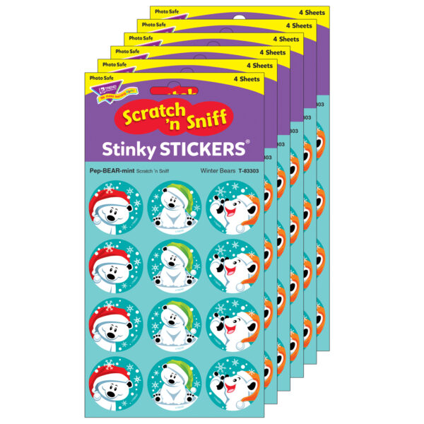 Winter Bears-PepBEARmint Stinky Stickers, 48 Per Pack, 6 Packs