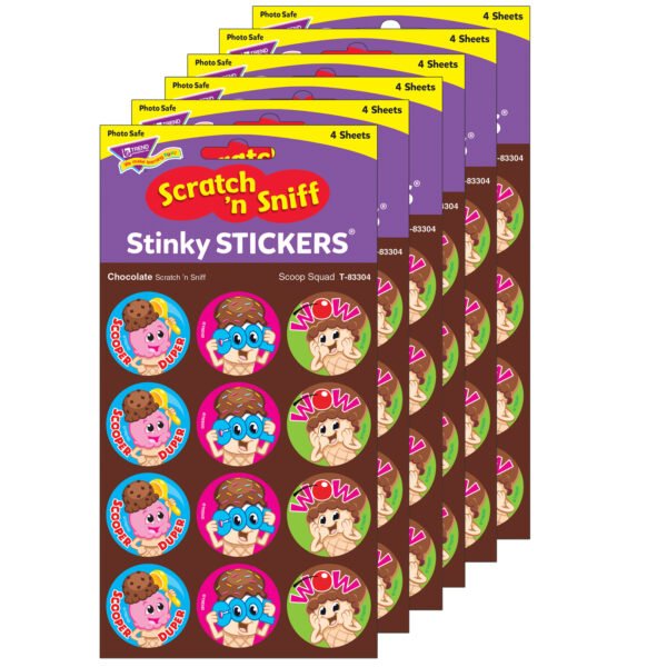 Scoop Squad-Chocolate Stinky Stickers, 48 Per Pack, 6 Packs