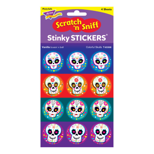 Colorful Skulls-Vanilla Stinky Stickers, 48 Per Pack, 6 Packs