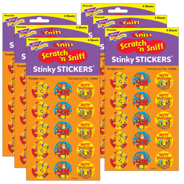 Thanksgiving Time-Pumpkin Stinky Stickers, 60 Per Pack, 6 Packs