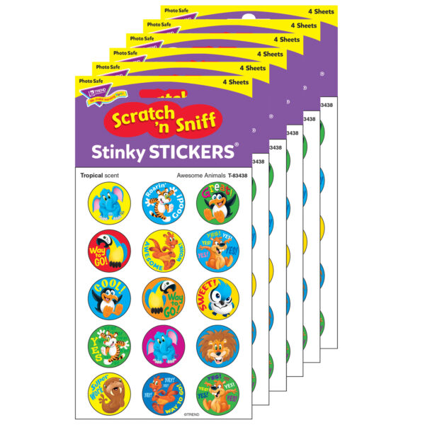 Awesome Animals-Tropical Stinky Stickers, 60 Per Pack, 6 Packs