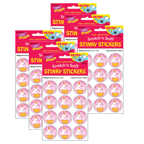 Happy Birthday-Whipped Cream Scented Stickers, 24 Per Pack, 6 Packs