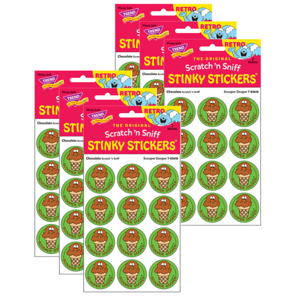 Scooper Dooper-Chocolate Scented Stickers, 24 Per Pack, 6 Packs