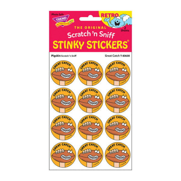 Great Catch-Pigskin Scent Retro Scratch 'n Sniff Stinky Stickers, 24 Per Pack, 6 Packs