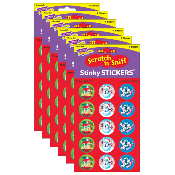 Christmas-Peppermint Stinky Stickers, 60 Per Pack, 6 Packs