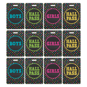 Chalkboard Brights Hall Pass with Lanyard, 4 Per Pack, 3 Packs