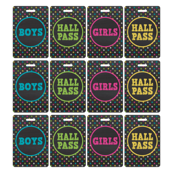 Chalkboard Brights Hall Pass with Lanyard, 4 Per Pack, 3 Packs