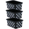 White Polka Dots on Black Small Plastic Storage Bin, Pack of 3