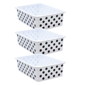 Black Polka Dots on White Large Plastic Storage Bin, Pack of 3