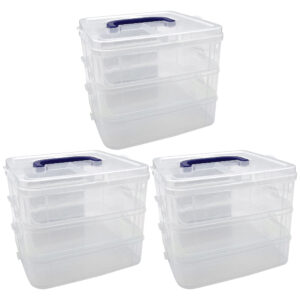 Clear Stackable Storage Containers - 3 Tiers - Pack of 3