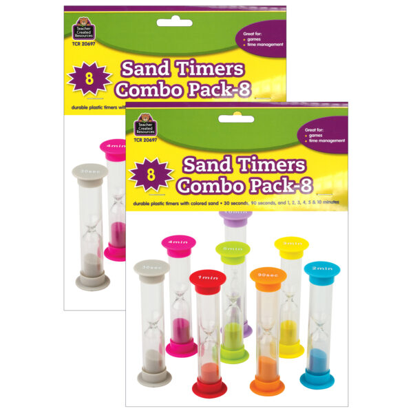 Small Sand Timers Combo, Assorted Colors & Times, 8 Per Pack, 2 Packs