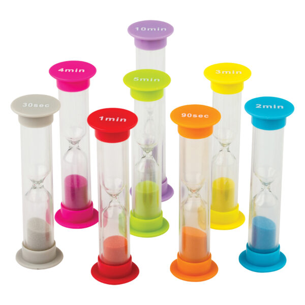 Small Sand Timers Combo, Assorted Colors & Times, 8 Per Pack, 2 Packs