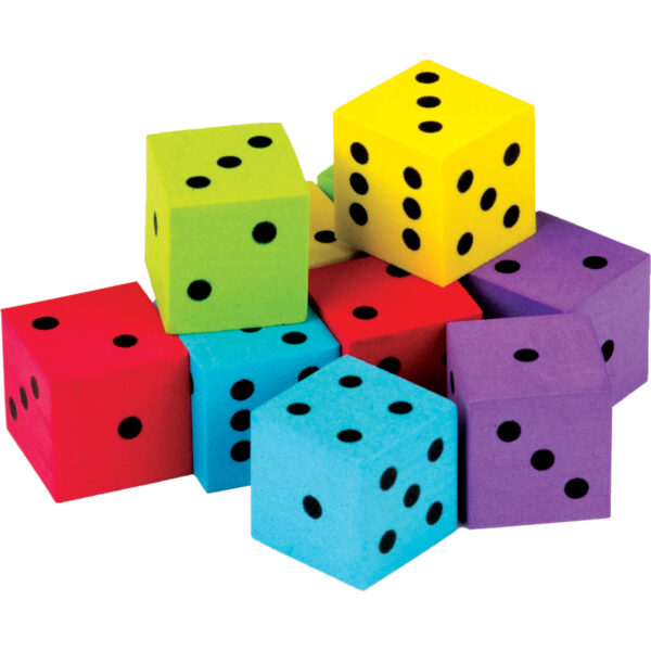 Foam Colorful Dice, 20 Per Pack, 3 Packs