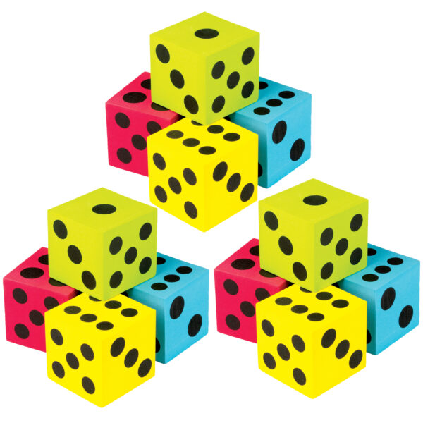 Foam Colorful Jumbo Dice, 4 Per Pack, 3 Packs