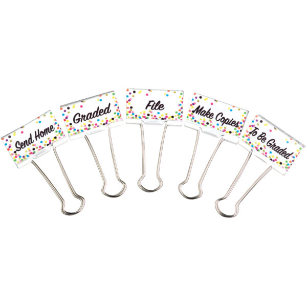 Confetti Large Binder Clips, Management, 5 Per Pack, 3 Packs