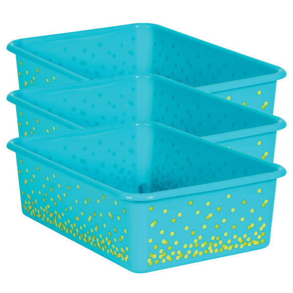 Teal Confetti Large Plastic Storage Bin, Pack of 3