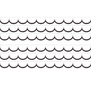 White with Black Scalloped Die-Cut Border Trim, 35 Feet Per Pack, 6 Packs