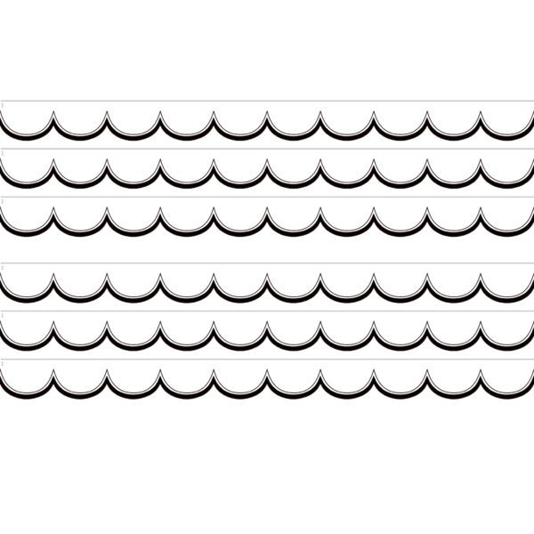 White with Black Scalloped Die-Cut Border Trim, 35 Feet Per Pack, 6 Packs